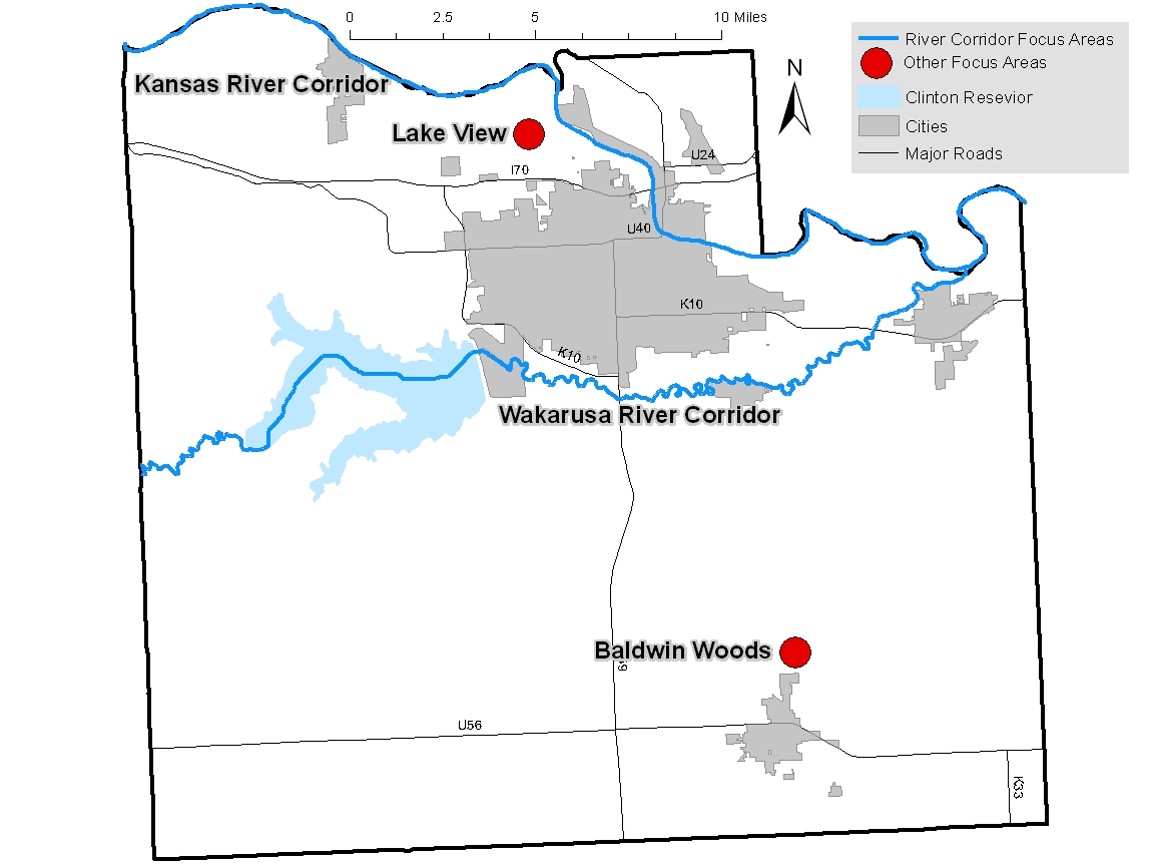 Lakeview, Baldwin Woods, and the riparian corridors of the Kansas and the Wakarusa Rivers