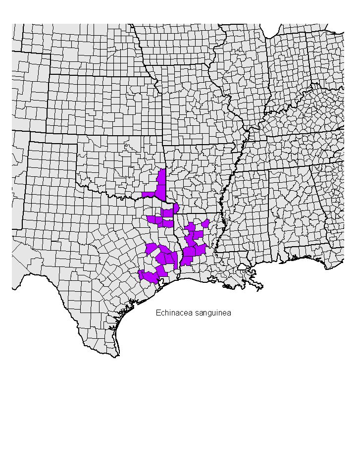 Distribution map for Echinacea sanguinea